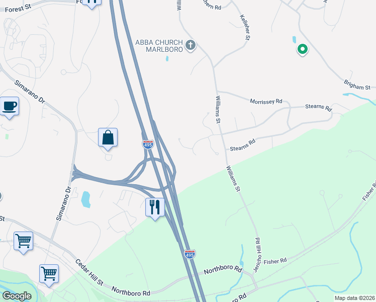 map of restaurants, bars, coffee shops, grocery stores, and more near 65 Deerfield Run in Marlborough