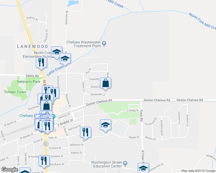map of restaurants, bars, coffee shops, grocery stores, and more near 470 Shiloh Drive in Chelsea