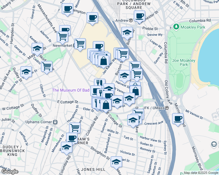 map of restaurants, bars, coffee shops, grocery stores, and more near 4 Saint Margaret Street in Boston