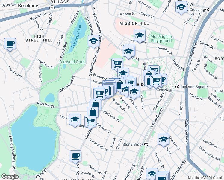 map of restaurants, bars, coffee shops, grocery stores, and more near 386-386A Centre Street in Boston