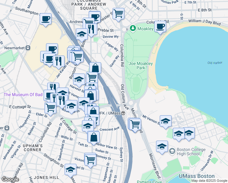 map of restaurants, bars, coffee shops, grocery stores, and more near 71 Von Hillern Street in Boston