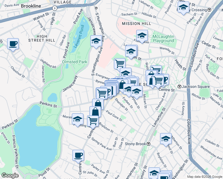 map of restaurants, bars, coffee shops, grocery stores, and more near 386-386A Centre Street in Boston