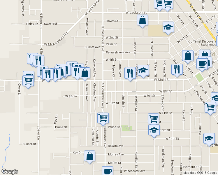 map of restaurants, bars, coffee shops, grocery stores, and more near 1414 West 8th Street in Medford