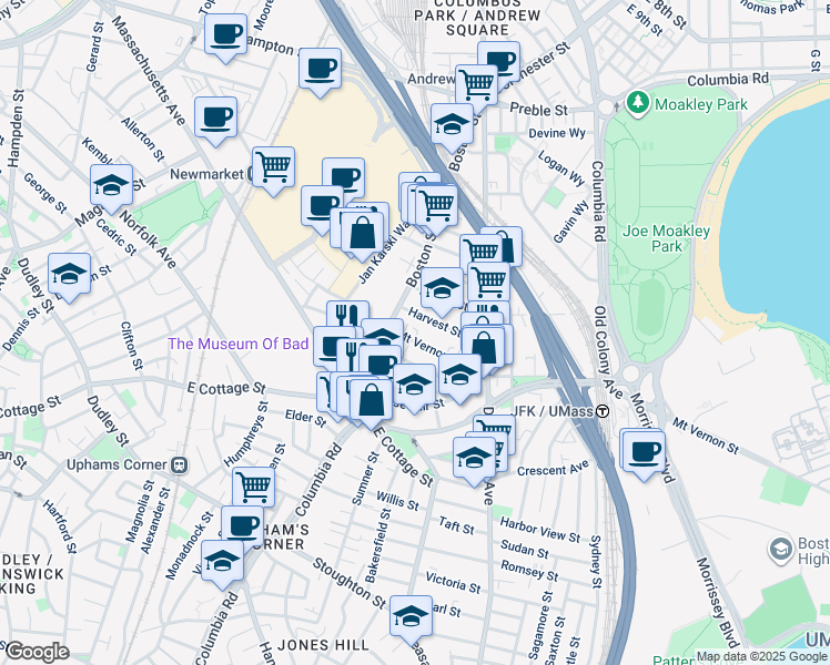 map of restaurants, bars, coffee shops, grocery stores, and more near 9 Mount Vernon Street in Boston