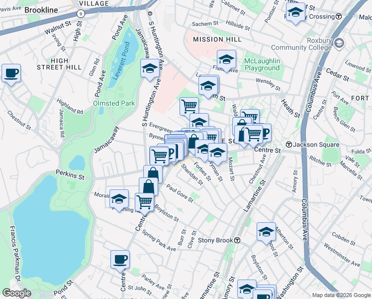 map of restaurants, bars, coffee shops, grocery stores, and more near 386-386A Centre Street in Boston