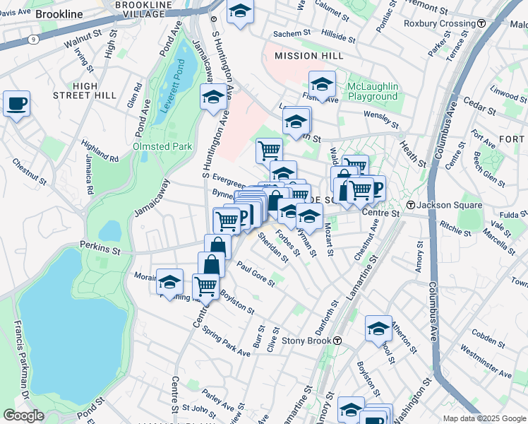 map of restaurants, bars, coffee shops, grocery stores, and more near 386-386A Centre Street in Boston