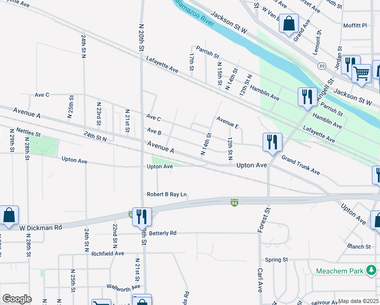 map of restaurants, bars, coffee shops, grocery stores, and more near 39 Avenue A in Springfield