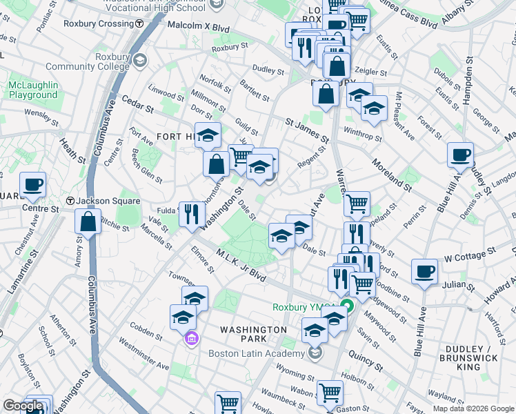 map of restaurants, bars, coffee shops, grocery stores, and more near in Boston