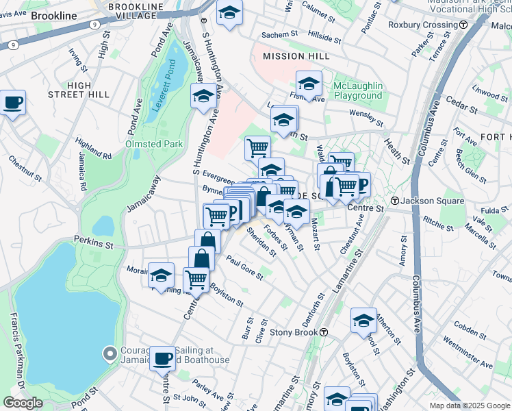 map of restaurants, bars, coffee shops, grocery stores, and more near 386-386A Centre Street in Boston