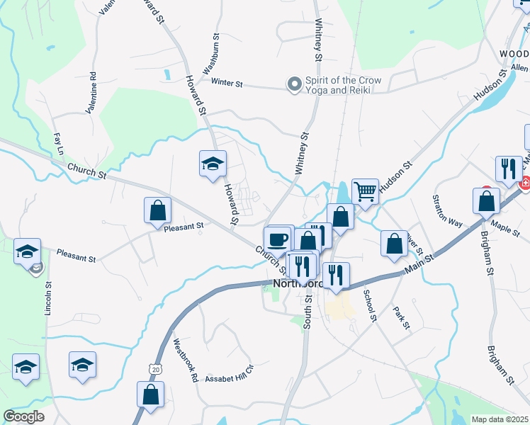 map of restaurants, bars, coffee shops, grocery stores, and more near 18 Whitney Street in Northborough