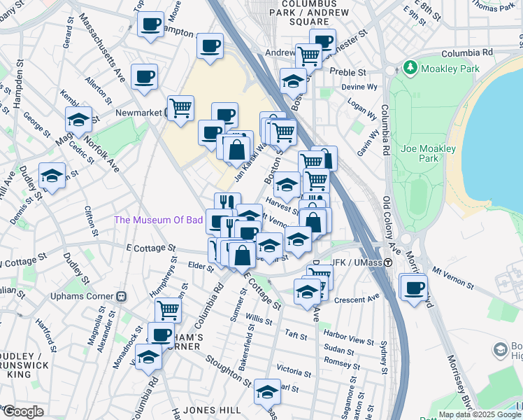map of restaurants, bars, coffee shops, grocery stores, and more near 9 Mount Vernon Street in Boston