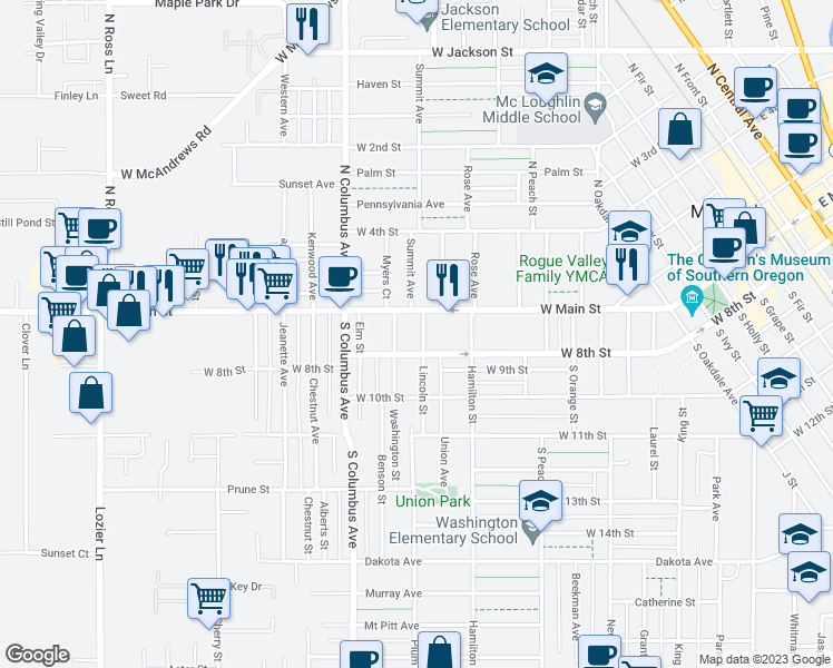 map of restaurants, bars, coffee shops, grocery stores, and more near 20 Lincoln Street in Medford