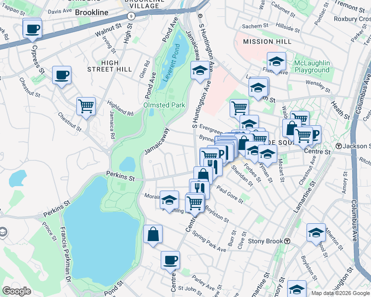 map of restaurants, bars, coffee shops, grocery stores, and more near 14 Castleton Street in Boston
