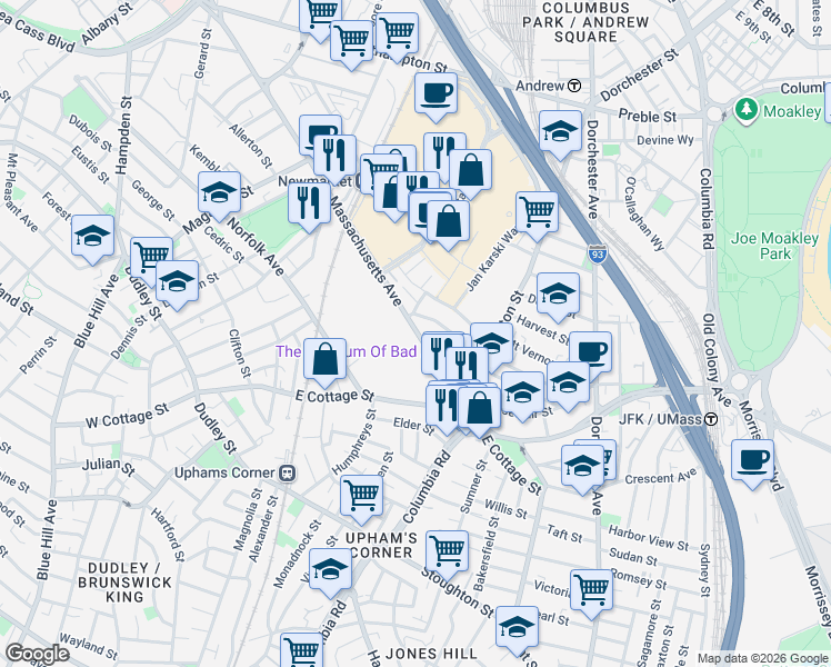 map of restaurants, bars, coffee shops, grocery stores, and more near 1259 Massachusetts Avenue in Boston
