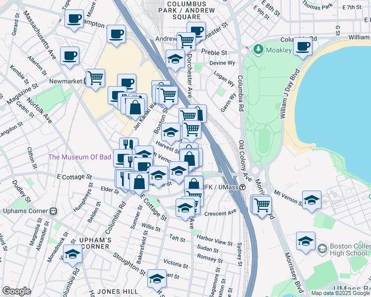 map of restaurants, bars, coffee shops, grocery stores, and more near 20 Mount Vernon Street in Boston