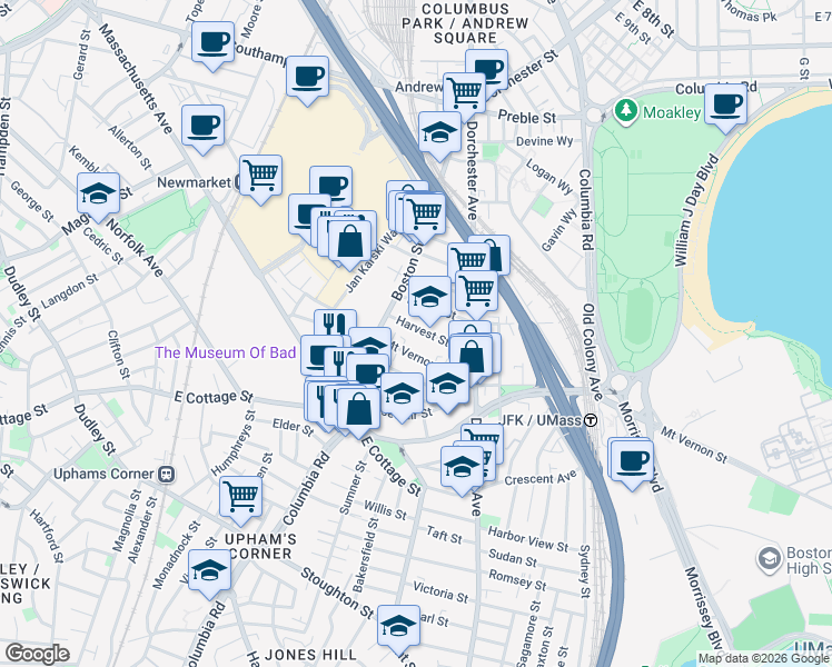 map of restaurants, bars, coffee shops, grocery stores, and more near 9 Mount Vernon Street in Boston