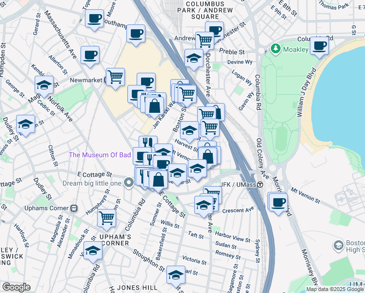 map of restaurants, bars, coffee shops, grocery stores, and more near 9 Mount Vernon Street in Boston