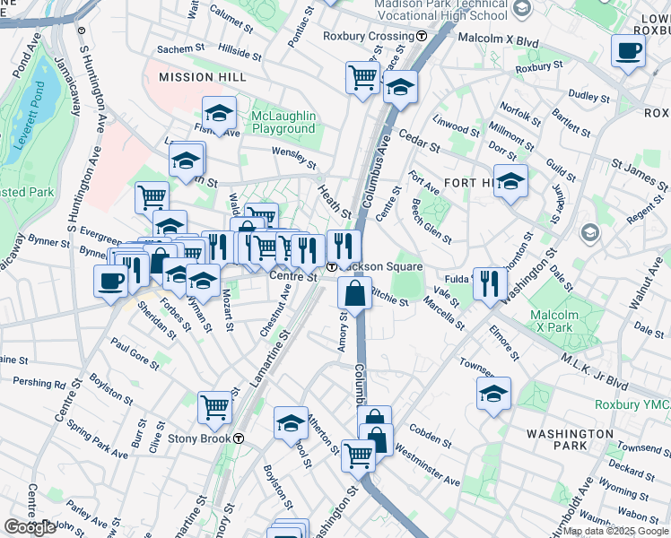 map of restaurants, bars, coffee shops, grocery stores, and more near in Boston