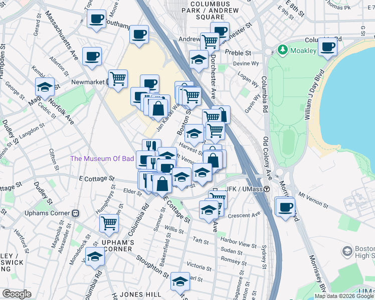 map of restaurants, bars, coffee shops, grocery stores, and more near 9 Mount Vernon Street in Boston