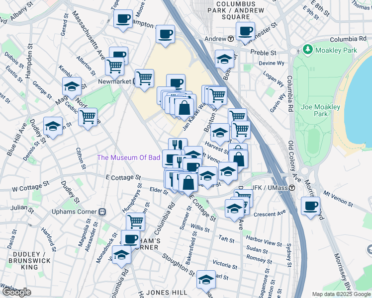 map of restaurants, bars, coffee shops, grocery stores, and more near 4 Saint Margaret Street in Boston