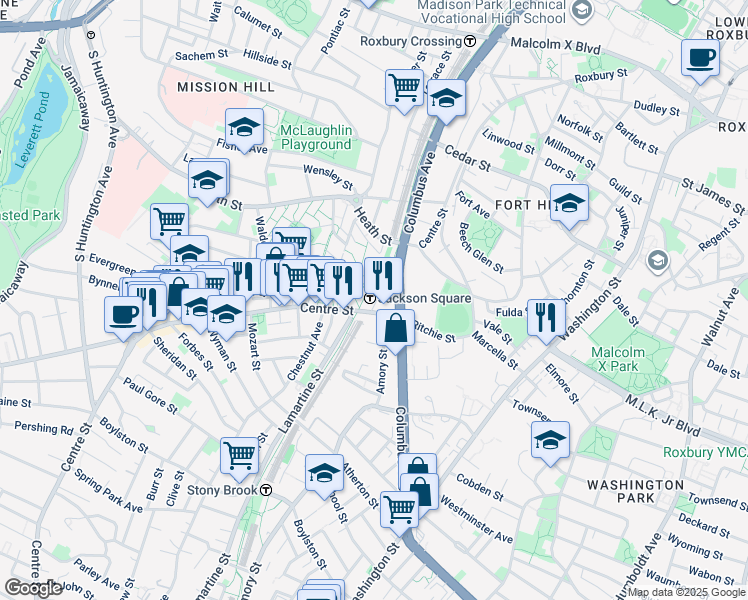 map of restaurants, bars, coffee shops, grocery stores, and more near in Boston