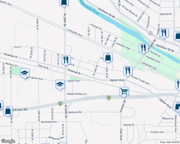 map of restaurants, bars, coffee shops, grocery stores, and more near 39 Avenue A in Springfield
