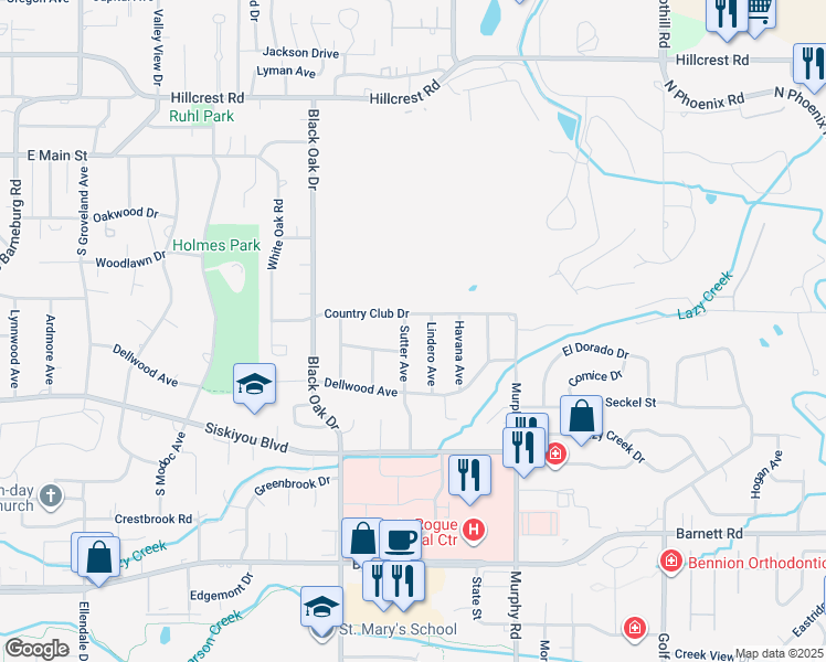 map of restaurants, bars, coffee shops, grocery stores, and more near 2548 Sandy Terrace in Medford