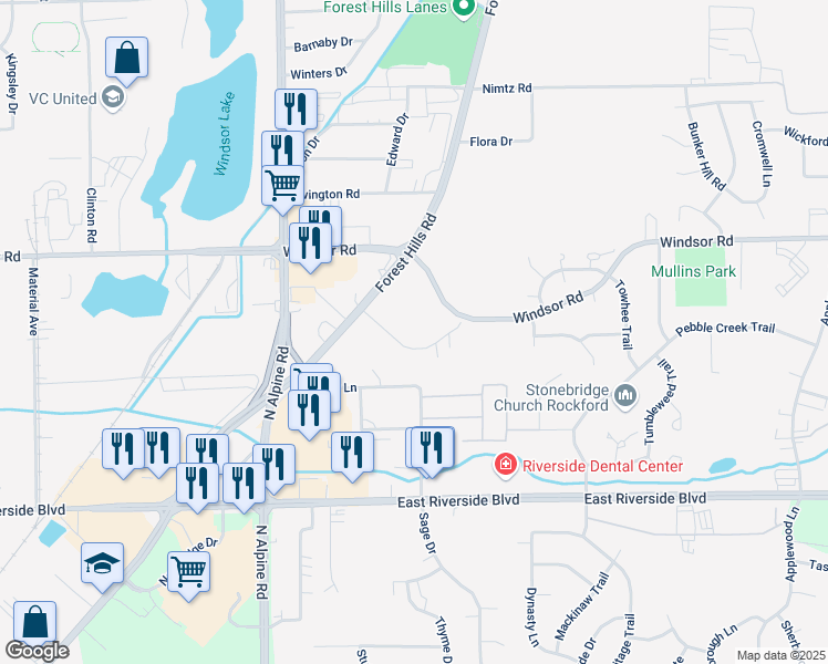 map of restaurants, bars, coffee shops, grocery stores, and more near 2301 Harlem Crest Road in Loves Park