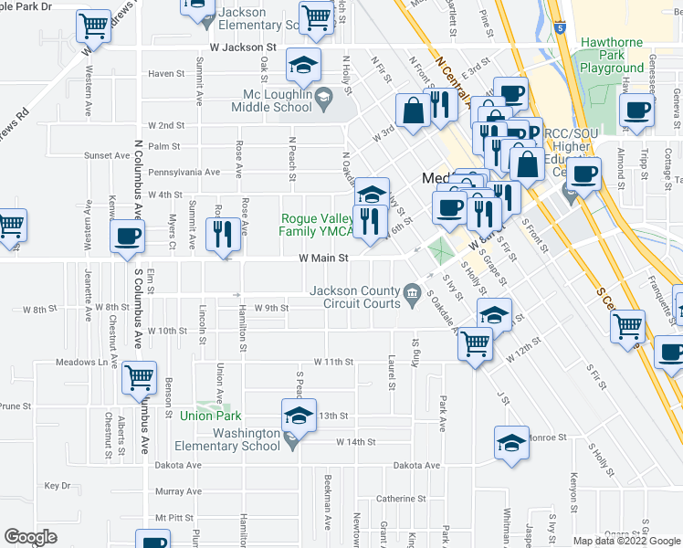 map of restaurants, bars, coffee shops, grocery stores, and more near 14 Newtown Street in Medford