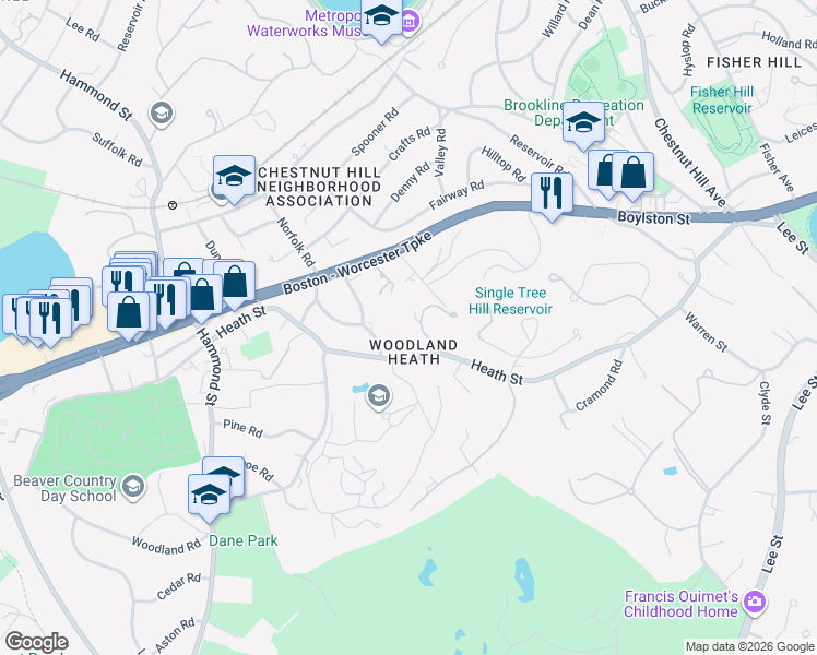 map of restaurants, bars, coffee shops, grocery stores, and more near 335 Heath Street in Brookline