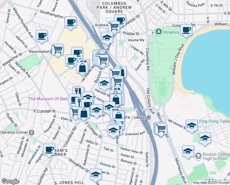 map of restaurants, bars, coffee shops, grocery stores, and more near 834 Dorchester Avenue in Boston
