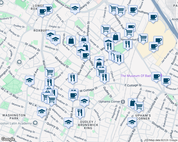 map of restaurants, bars, coffee shops, grocery stores, and more near 172 Winthrop Street in Boston
