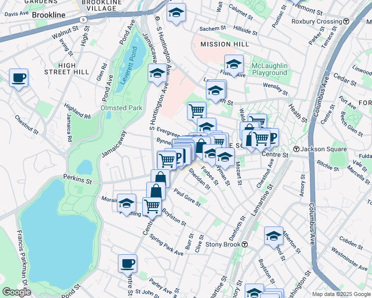 map of restaurants, bars, coffee shops, grocery stores, and more near 386-386A Centre Street in Boston