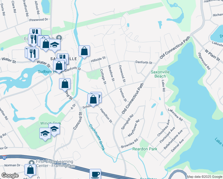 map of restaurants, bars, coffee shops, grocery stores, and more near 4 Lovering Avenue in Framingham