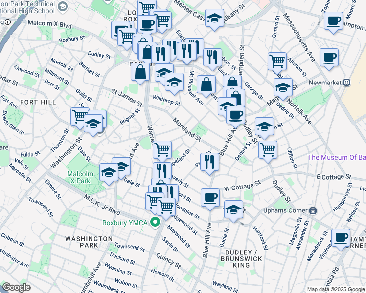 map of restaurants, bars, coffee shops, grocery stores, and more near in Boston