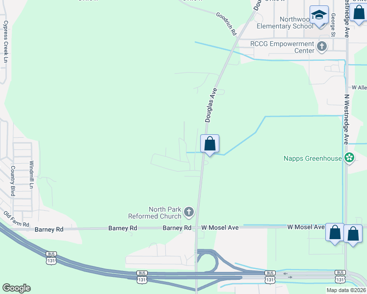 map of restaurants, bars, coffee shops, grocery stores, and more near 3287 Birch Lane in Kalamazoo