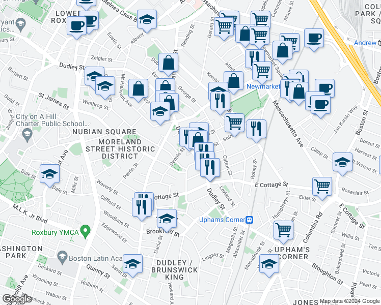 map of restaurants, bars, coffee shops, grocery stores, and more near 11A Langdon Street in Boston