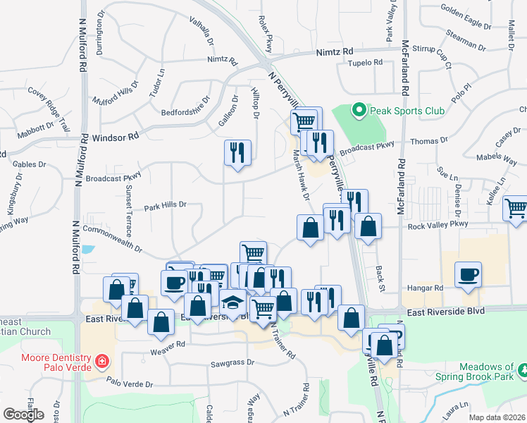 map of restaurants, bars, coffee shops, grocery stores, and more near 6532 Commonwealth Drive in Loves Park