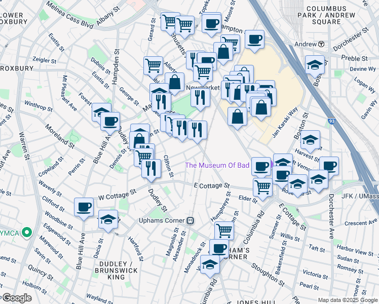 map of restaurants, bars, coffee shops, grocery stores, and more near 96-98 Burrell Street in Boston