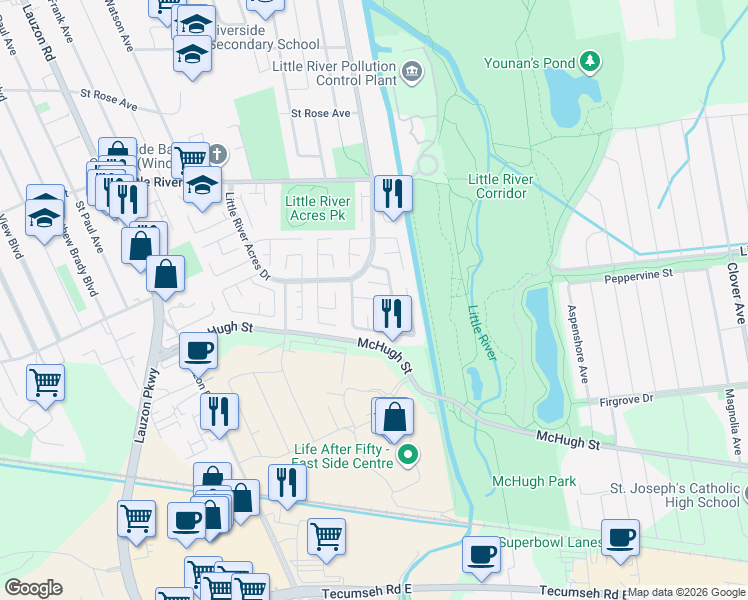 map of restaurants, bars, coffee shops, grocery stores, and more near 9190 Blencarn Court in Windsor