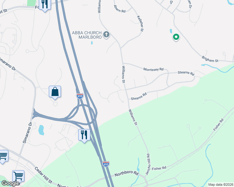 map of restaurants, bars, coffee shops, grocery stores, and more near 35 Deerfield Run in Marlborough