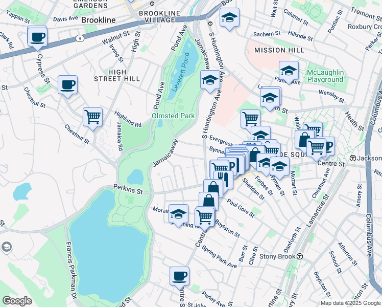 map of restaurants, bars, coffee shops, grocery stores, and more near 112 Bynner Street in Boston