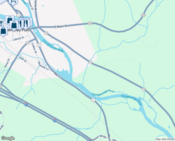 map of restaurants, bars, coffee shops, grocery stores, and more near 2850 Hickory Street in Whitney Point