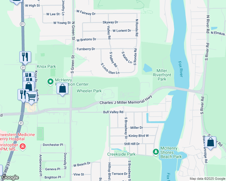 map of restaurants, bars, coffee shops, grocery stores, and more near 3300 Charles J Miller Memorial Highway in McHenry