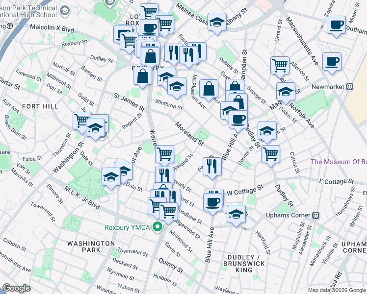 map of restaurants, bars, coffee shops, grocery stores, and more near in Boston