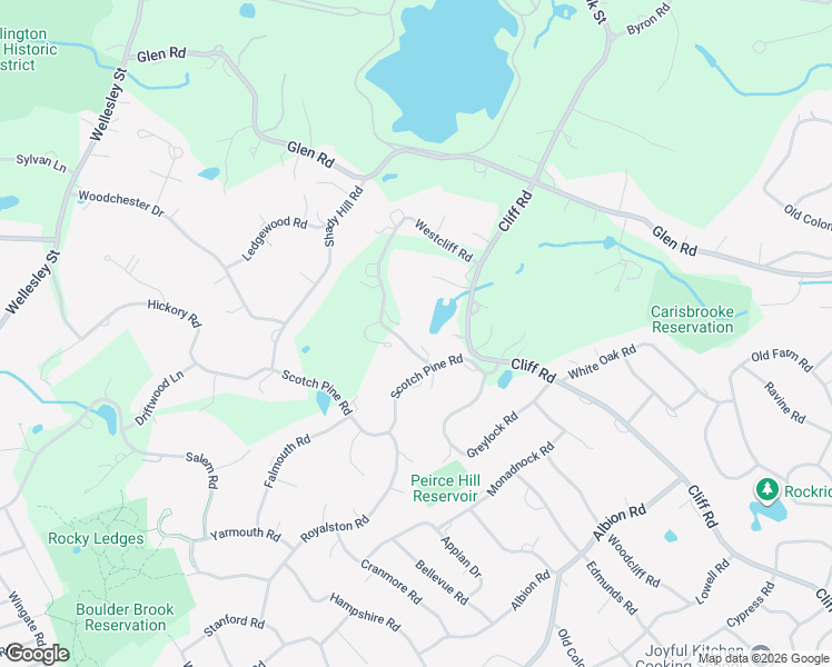 map of restaurants, bars, coffee shops, grocery stores, and more near 80 Westcliff Road in Weston