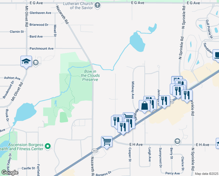 map of restaurants, bars, coffee shops, grocery stores, and more near 3325 Maple Avenue in Kalamazoo