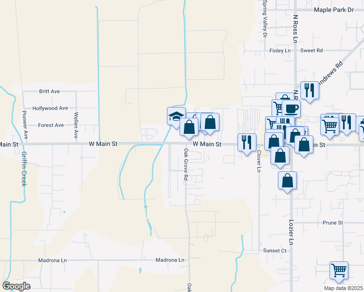 map of restaurants, bars, coffee shops, grocery stores, and more near 2809 West Main Street in Medford