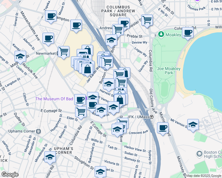 map of restaurants, bars, coffee shops, grocery stores, and more near 26 Dorset Street in Boston