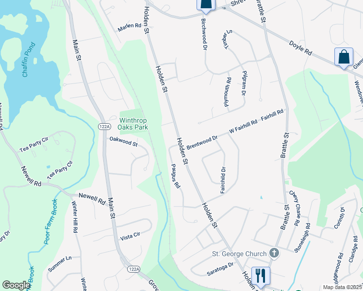 map of restaurants, bars, coffee shops, grocery stores, and more near 184 Holden Street in Holden